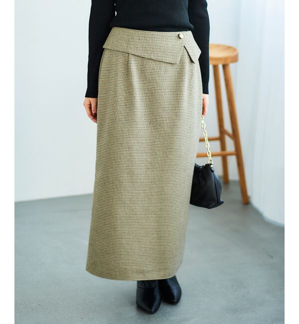 le.coeur blanc「《手洗い可能》裏起毛チェックストレートスカート」|スカート|ベージュ柄