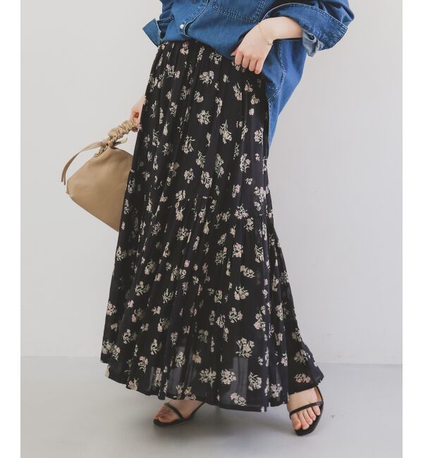 「《手洗い可能》Fanakaレトロフラワースカート」|スカート|ブラック柄