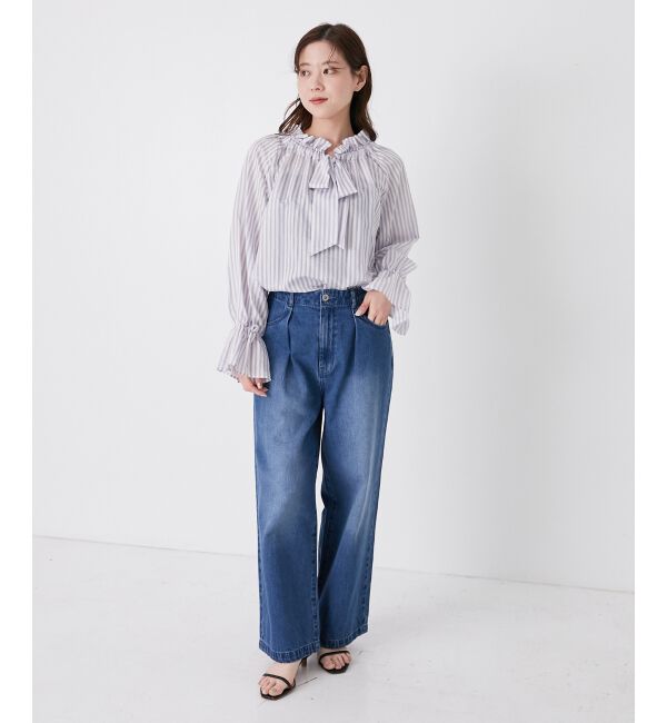 le.coeur blanc「ゴールドラメストライプリボンブラウス」|シャツ・ブラウス|