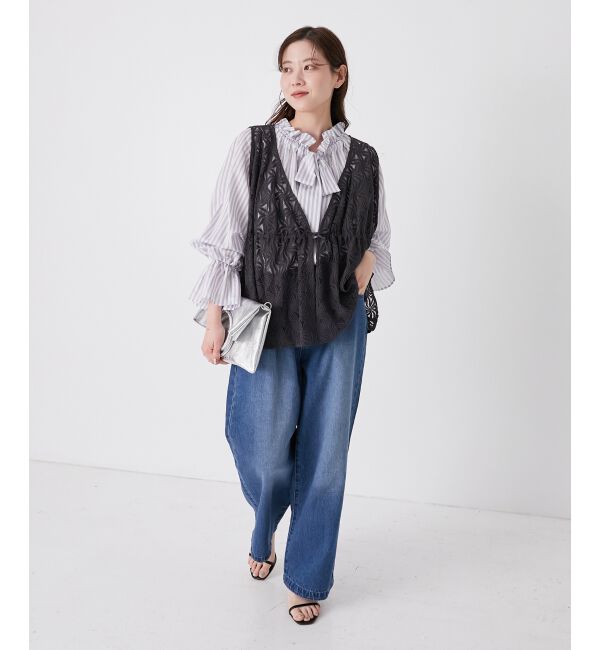 le.coeur blanc「ゴールドラメストライプリボンブラウス」|シャツ・ブラウス|