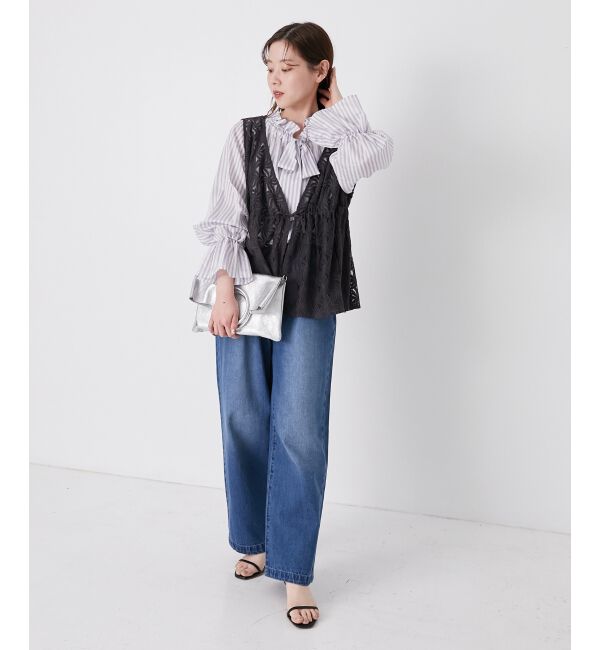 le.coeur blanc「ゴールドラメストライプリボンブラウス」|シャツ・ブラウス|