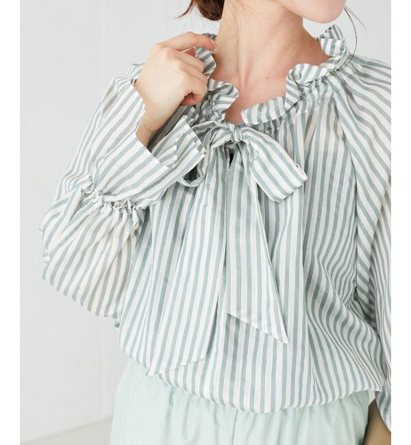 le.coeur blanc「ゴールドラメストライプリボンブラウス」|シャツ・ブラウス|