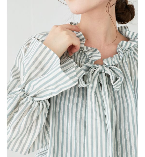 le.coeur blanc「ゴールドラメストライプリボンブラウス」|シャツ・ブラウス|