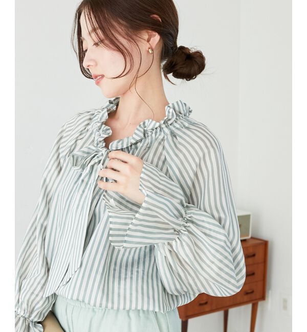 le.coeur blanc「ゴールドラメストライプリボンブラウス」|シャツ・ブラウス|