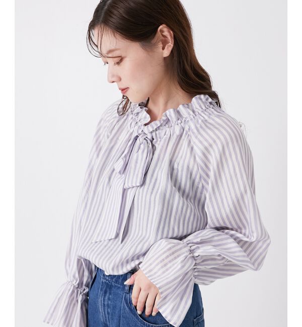 le.coeur blanc「ゴールドラメストライプリボンブラウス」|シャツ・ブラウス|