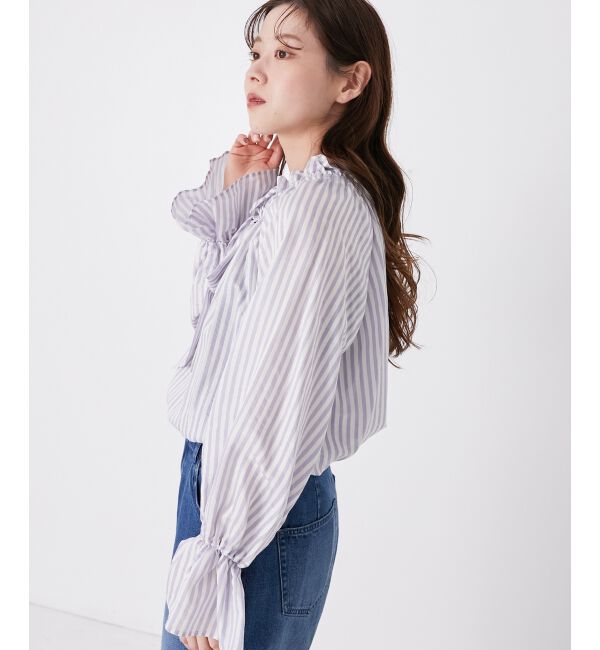 le.coeur blanc「ゴールドラメストライプリボンブラウス」|シャツ・ブラウス|