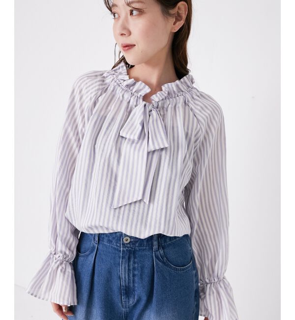 le.coeur blanc「ゴールドラメストライプリボンブラウス」|シャツ・ブラウス|
