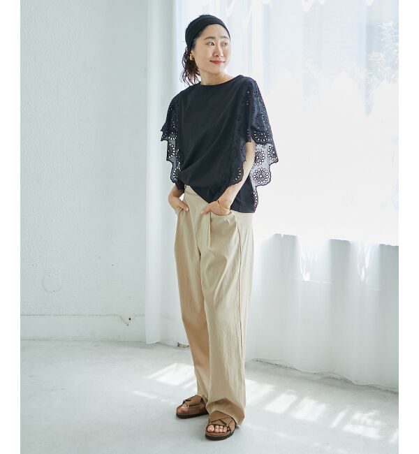  「《手洗い可能》スカラップレーススリーブカットソー」|Tシャツ・カットソー|