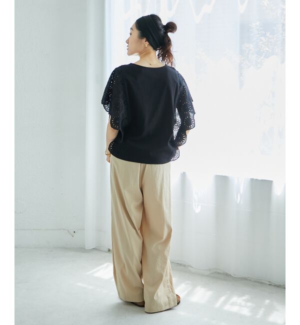  「《手洗い可能》スカラップレーススリーブカットソー」|Tシャツ・カットソー|