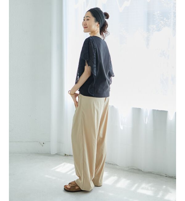  「《手洗い可能》スカラップレーススリーブカットソー」|Tシャツ・カットソー|