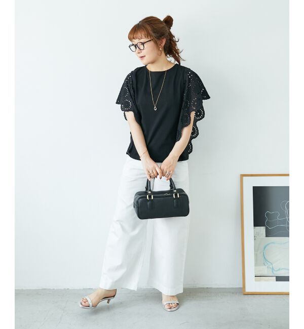  「《手洗い可能》スカラップレーススリーブカットソー」|Tシャツ・カットソー|