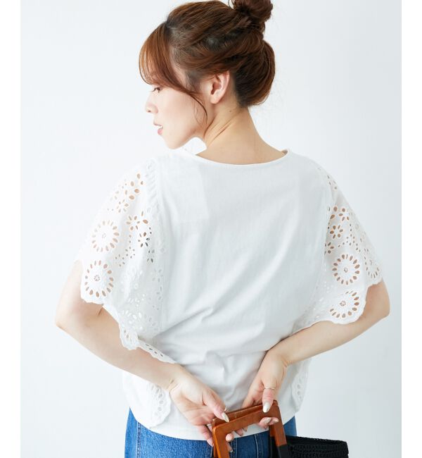  「《手洗い可能》スカラップレーススリーブカットソー」|Tシャツ・カットソー|