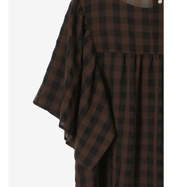  「《手洗い可能》ギンガムギャザーフレアスリーブブラウス」|シャツ・ブラウス|