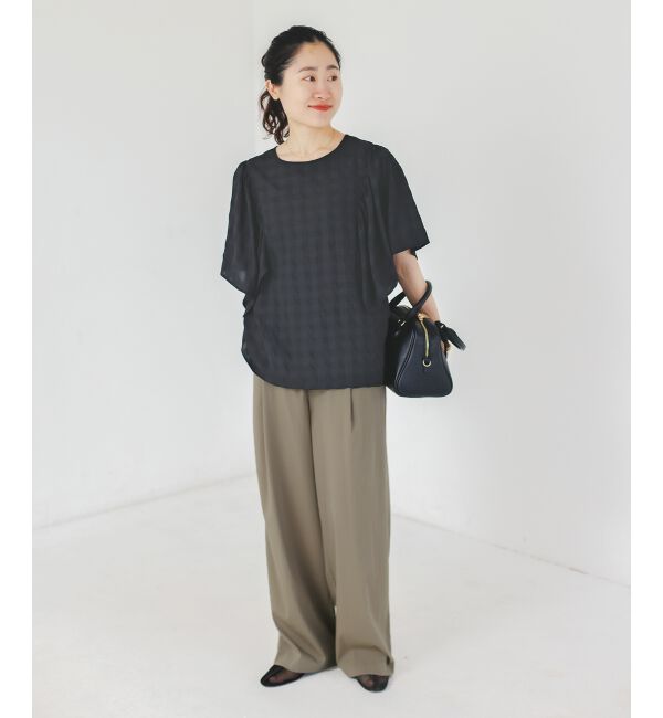  「《手洗い可能》ギンガムギャザーフレアスリーブブラウス」|シャツ・ブラウス|