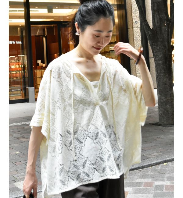  「《手洗い可能》パッチワーク風レーススキッパーブラウス」|シャツ・ブラウス|