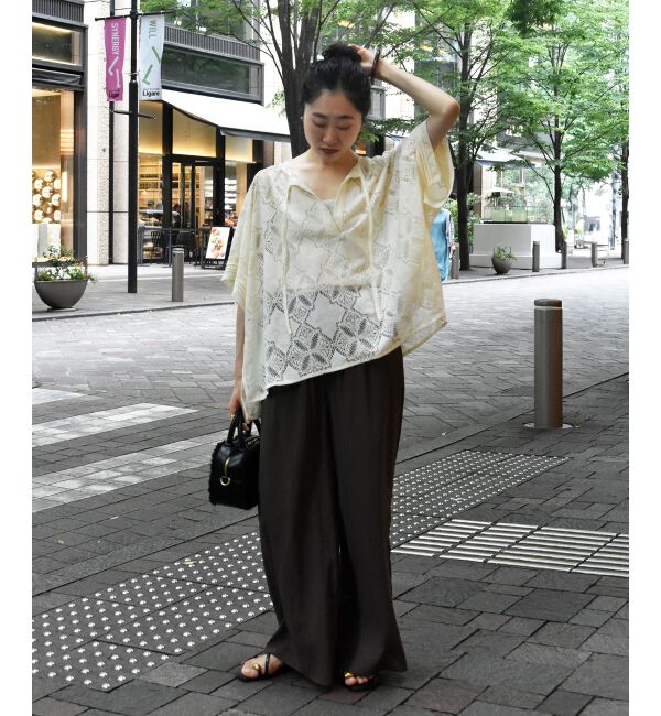  「《手洗い可能》パッチワーク風レーススキッパーブラウス」|シャツ・ブラウス|