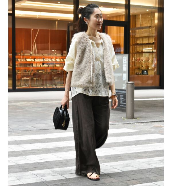  「《手洗い可能》パッチワーク風レーススキッパーブラウス」|シャツ・ブラウス|