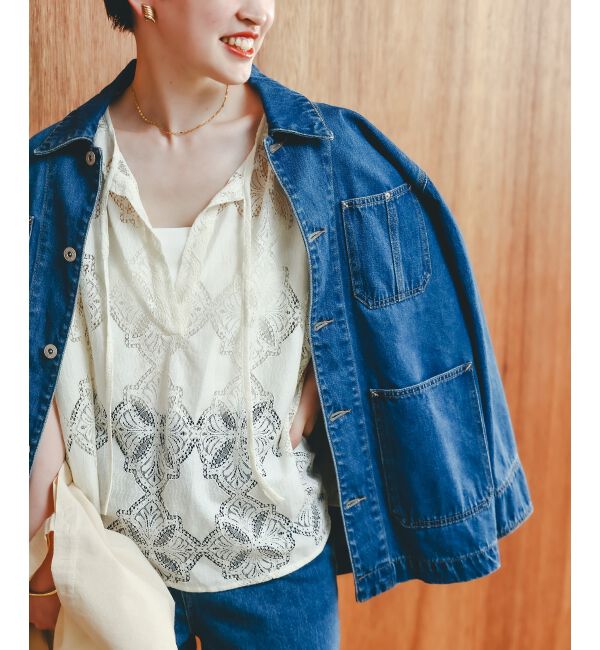  「《手洗い可能》パッチワーク風レーススキッパーブラウス」|シャツ・ブラウス|