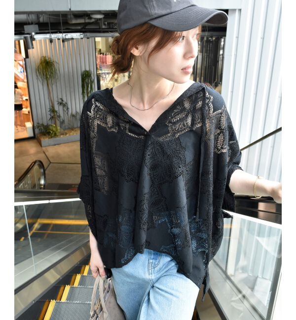  「《手洗い可能》パッチワーク風レーススキッパーブラウス」|シャツ・ブラウス|
