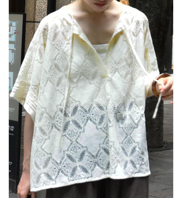  「《手洗い可能》パッチワーク風レーススキッパーブラウス」|シャツ・ブラウス|