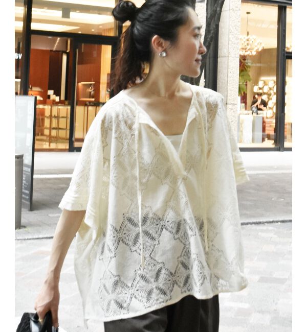  「《手洗い可能》パッチワーク風レーススキッパーブラウス」|シャツ・ブラウス|