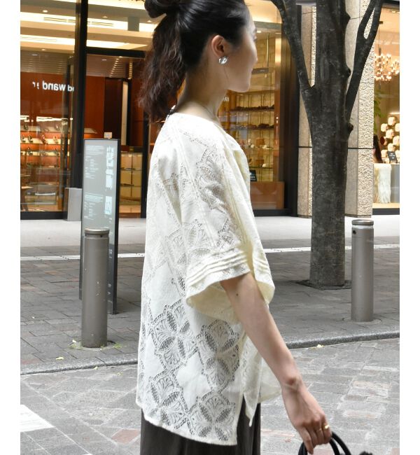  「《手洗い可能》パッチワーク風レーススキッパーブラウス」|シャツ・ブラウス|