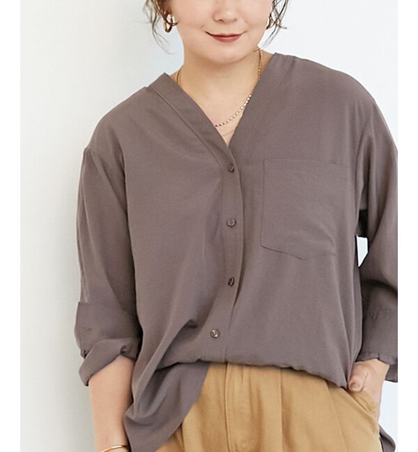 「《手洗い可能》エアータンブラーノーカラーブラウス」|シャツ・ブラウス|