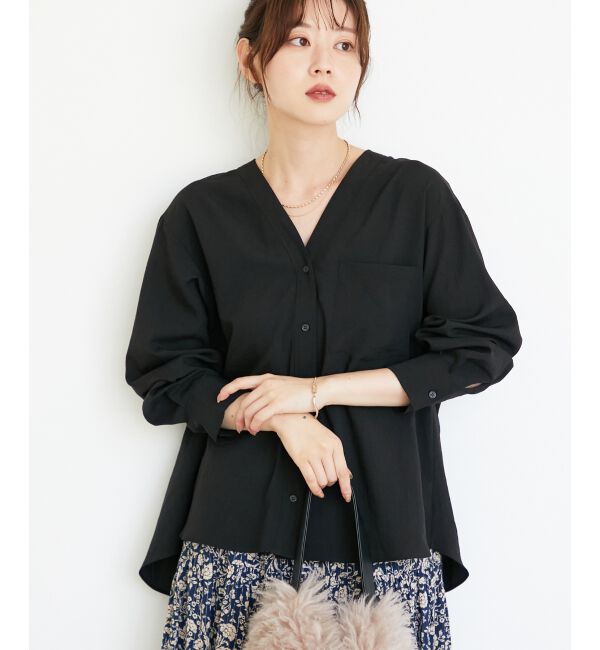  「《手洗い可能》エアータンブラーノーカラーブラウス」|シャツ・ブラウス|