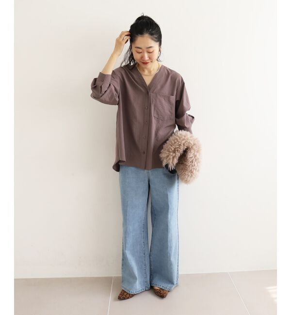  「《手洗い可能》エアータンブラーノーカラーブラウス」|シャツ・ブラウス|