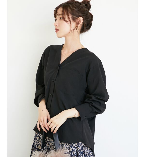  「《手洗い可能》エアータンブラーノーカラーブラウス」|シャツ・ブラウス|