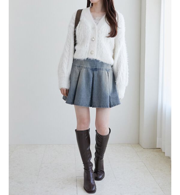 MAJESTICLEGON「フラワーモチーフボタンケーブルカーデ」|カーディガン|