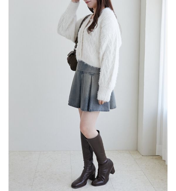 MAJESTICLEGON「フラワーモチーフボタンケーブルカーデ」|カーディガン|