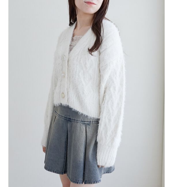 MAJESTICLEGON「フラワーモチーフボタンケーブルカーデ」|カーディガン|