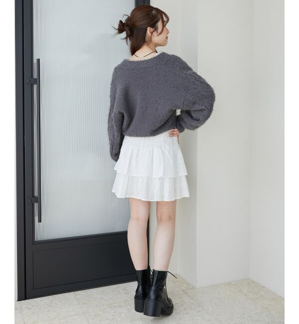 MAJESTICLEGON「フラワーモチーフボタンケーブルカーデ」|カーディガン|