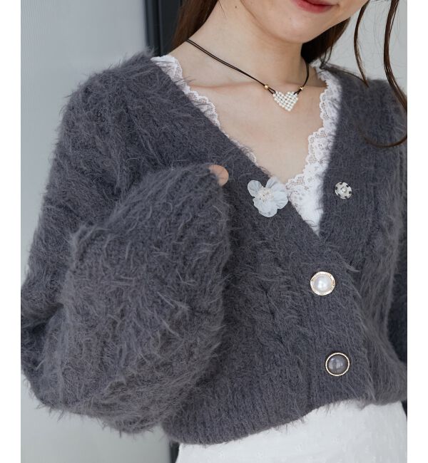 MAJESTICLEGON「フラワーモチーフボタンケーブルカーデ」|カーディガン|