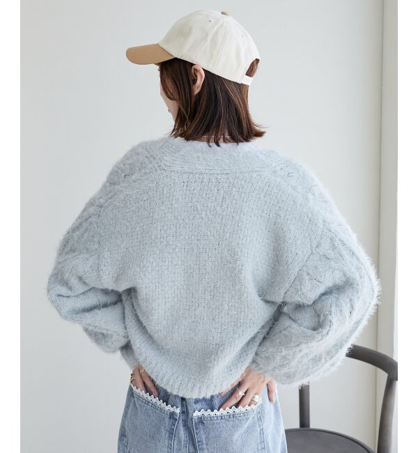 MAJESTICLEGON「フラワーモチーフボタンケーブルカーデ」|カーディガン|