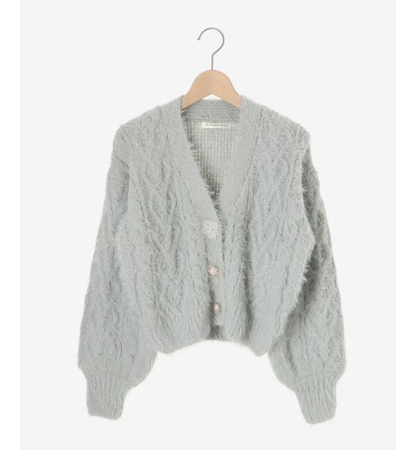 MAJESTICLEGON「フラワーモチーフボタンケーブルカーデ」|カーディガン|