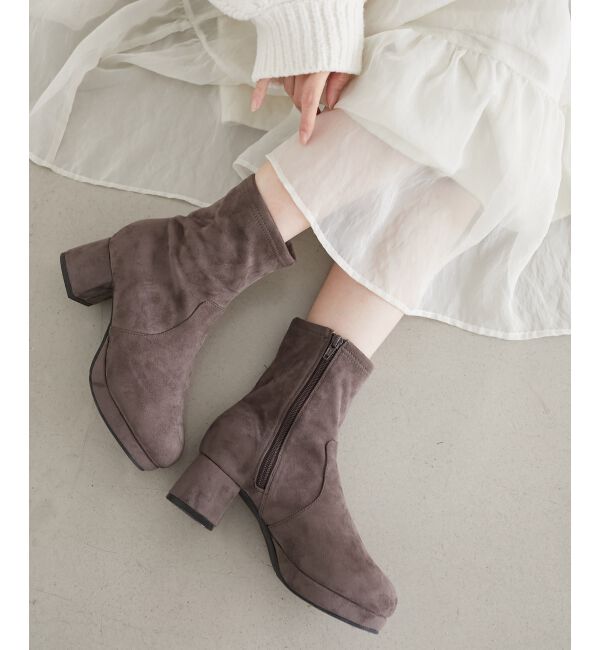 MAJESTICLEGON「フカフカヒールストレッチブーツ」|ショートブーツ|
