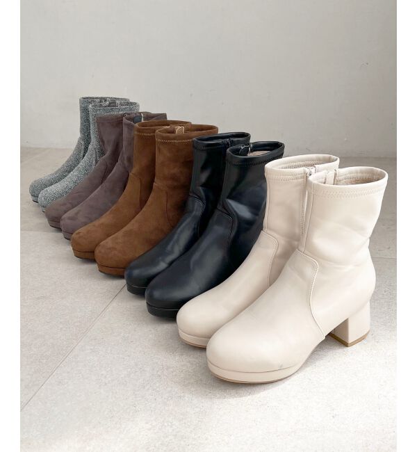MAJESTICLEGON「フカフカヒールストレッチブーツ」|ショートブーツ|