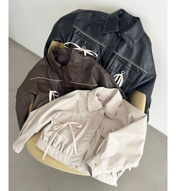 MAJESTICLEGON「2wayリボンバイカラーブルゾン」|ブルゾン・スタジャン|アイボリー