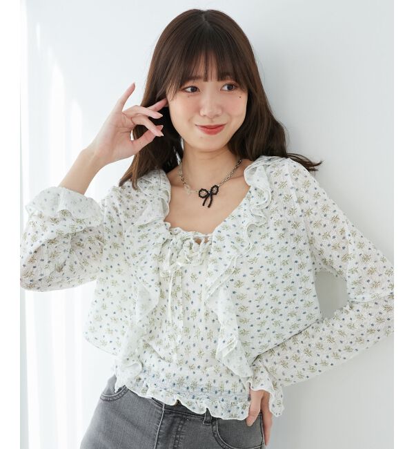  「◎フリルカラーリボンカーディガン」|カーディガン|