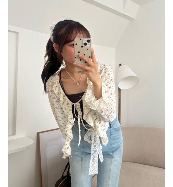  「◎フリルカラーリボンカーディガン」|カーディガン|