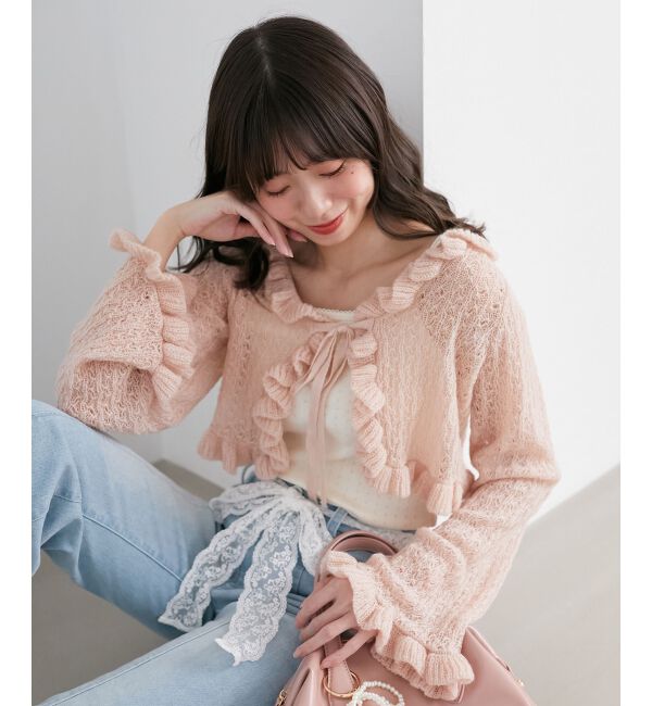 MAJESTICLEGON「フリルカーデ&times;リボンインナーセット」|カーディガン|