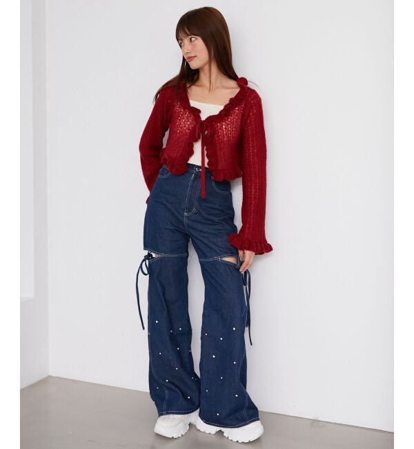 MAJESTICLEGON「フリルカーデ&times;リボンインナーセット」|カーディガン|