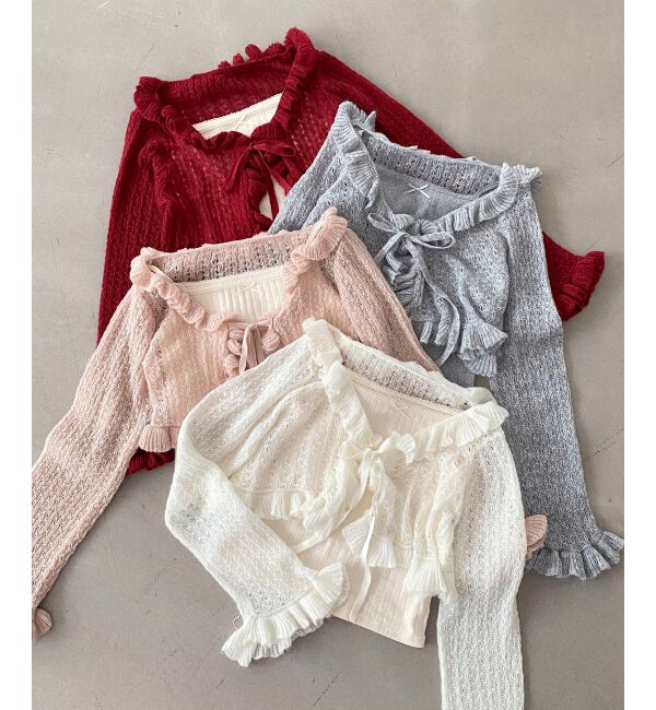 MAJESTICLEGON「フリルカーデ&times;リボンインナーセット」|カーディガン|