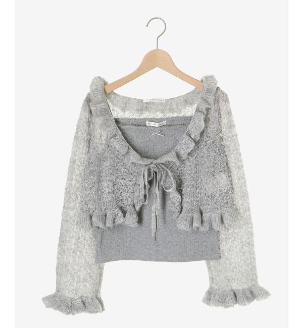 MAJESTICLEGON「フリルカーデ&times;リボンインナーセット」|カーディガン|