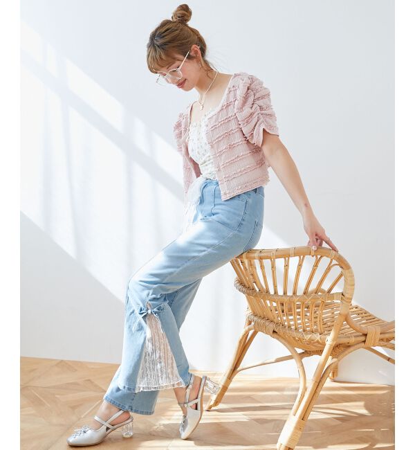  「前後2wayカットレースフリルカーデ」|カーディガン|