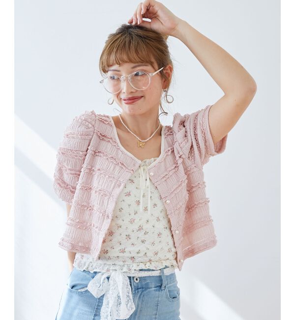  「前後2wayカットレースフリルカーデ」|カーディガン|