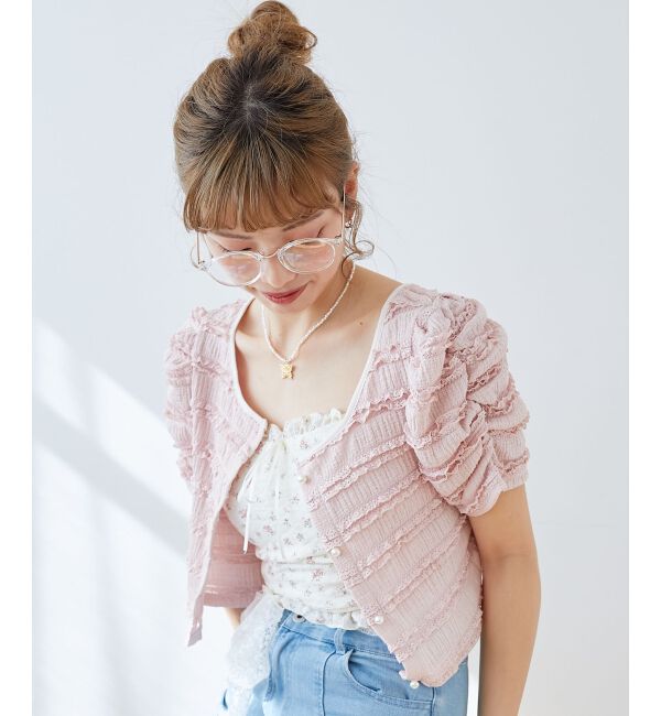  「前後2wayカットレースフリルカーデ」|カーディガン|