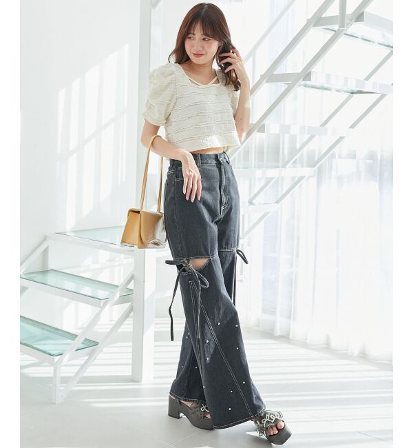  「前後2wayカットレースフリルカーデ」|カーディガン|